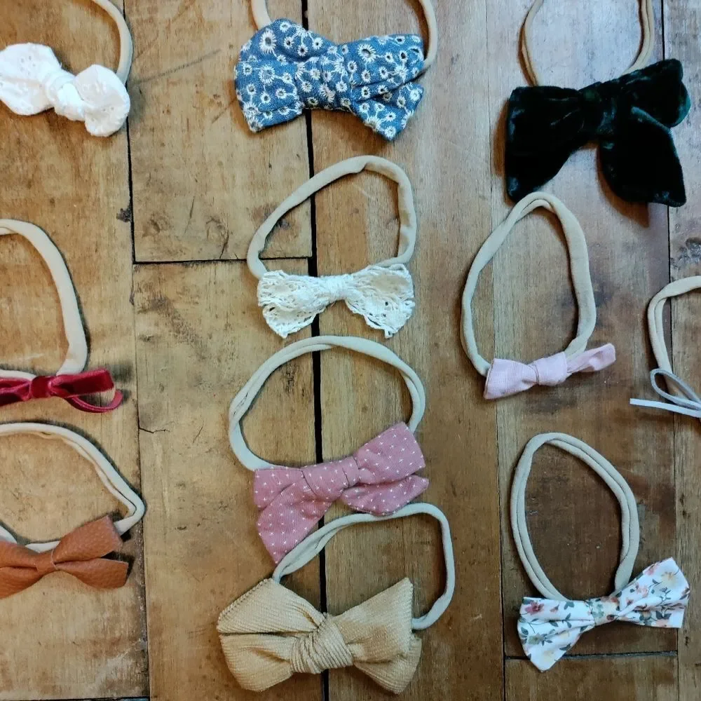 Newborn headbands bundle hair bows green red boho holiday Christmas soft band